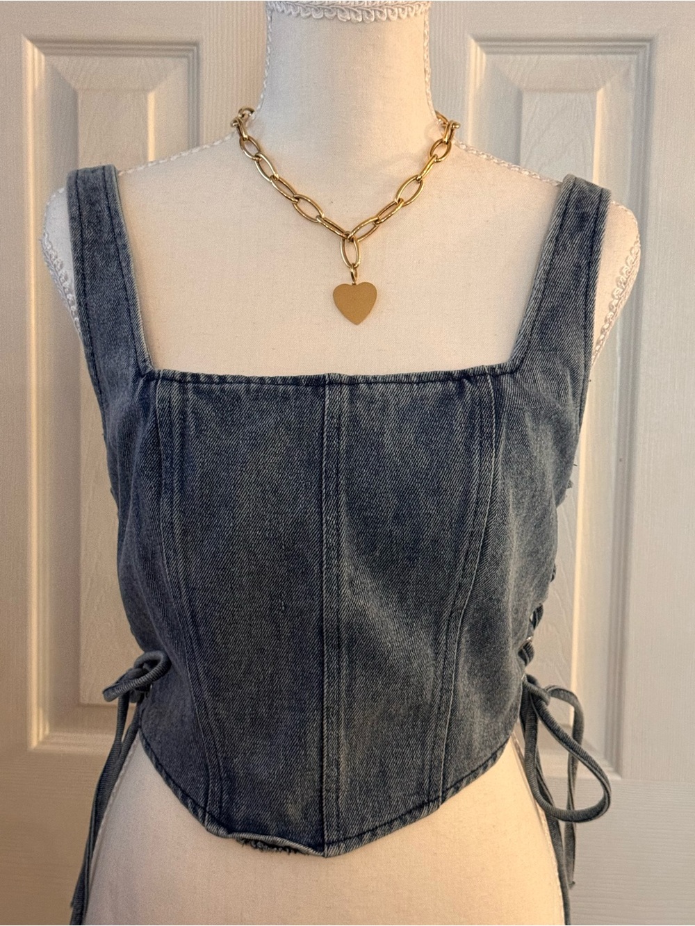 Altar'd State Blue Denim Corset Top